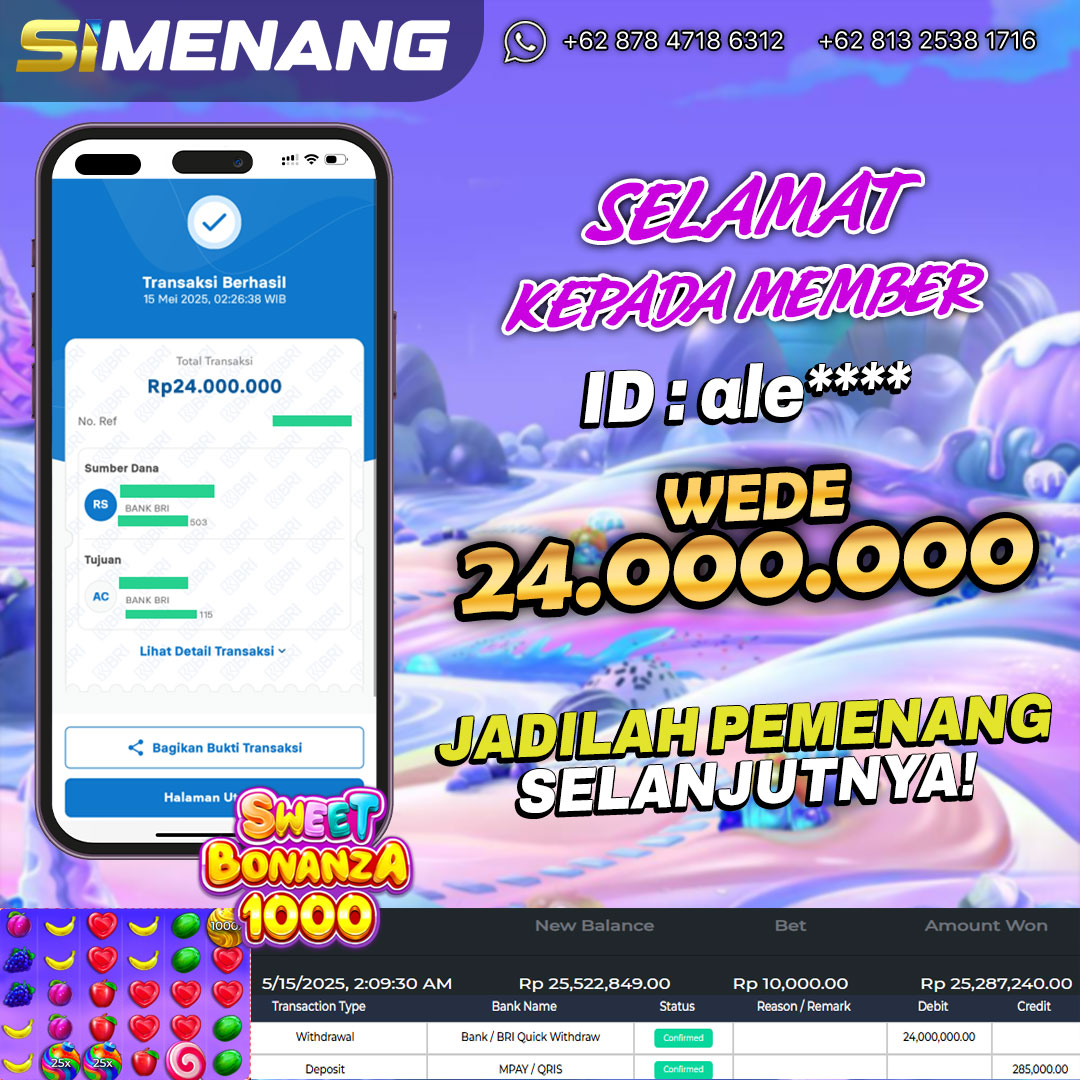 Bukti WD SIMENANG 24 juta Sweet Bonanza 1000 15 Mei 2025