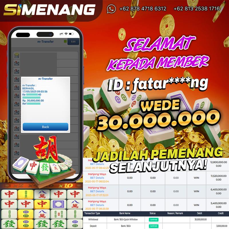 Bukti WD SIMENANG 30 juta Mahjong Ways 17 Mei 2025