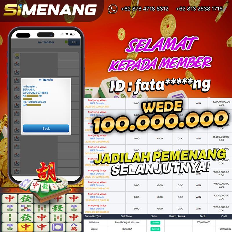 Bukti WD SIMENANG 100 juta Mahjong Ways 22 Mei 2025