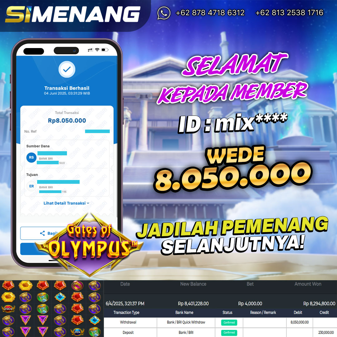 Bukti WD SIMENANG 8 juta Gates of Olympus 4 Juni 2025