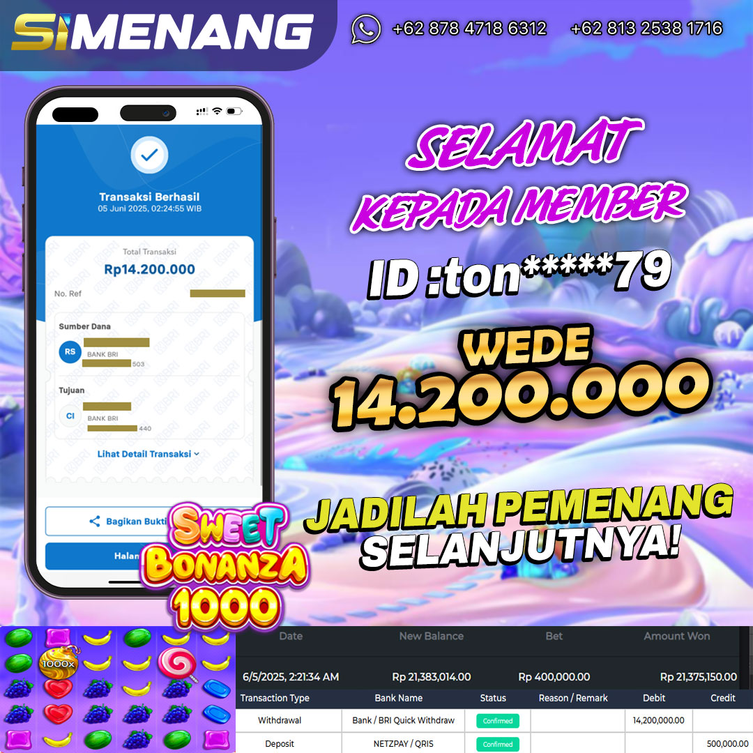 Bukti WD SIMENANG 14,2 juta Sweet Bonanza 1000 5 Juni 2025
