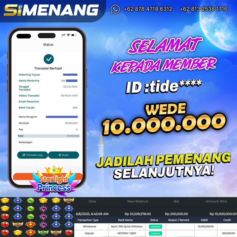 Bukti WD SIMENANG 10 juta Starlight Princess 6 Juni 2025