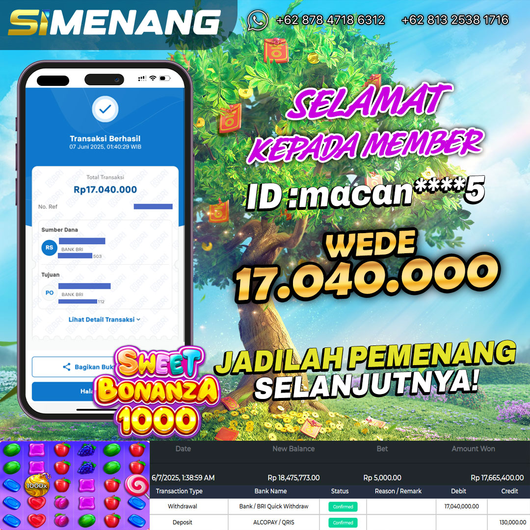 Bukti WD SIMENANG 17 juta Sweet Bonanza 1000 7 Juni 2025