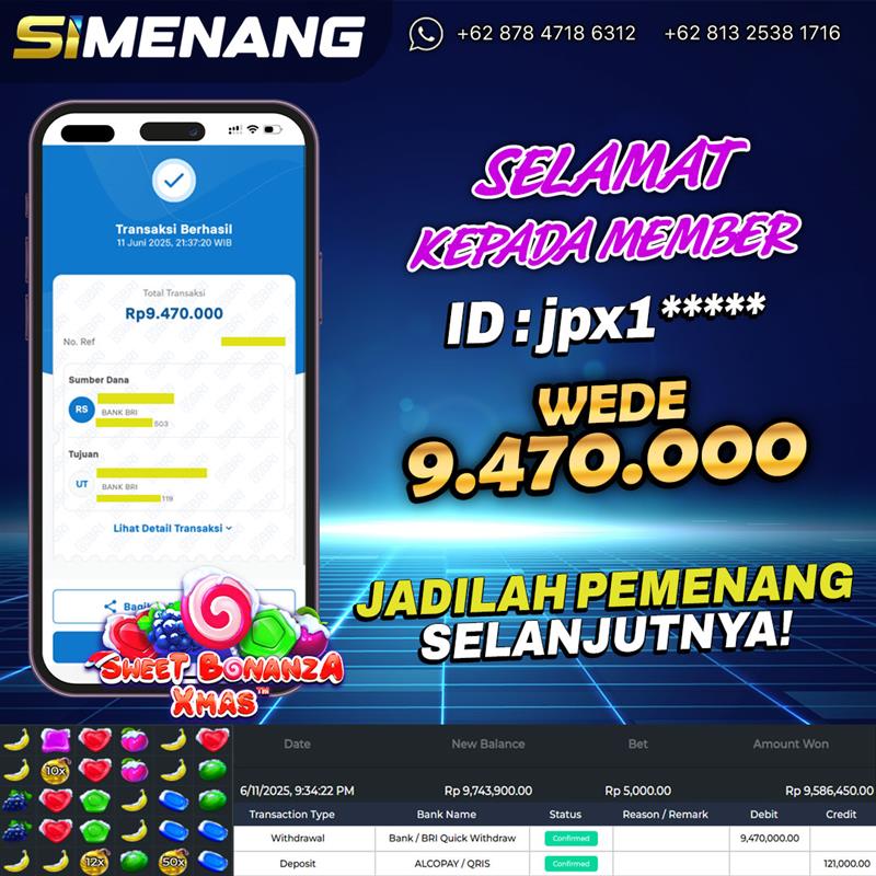Bukti WD SIMENANG 9,4 juta Sweet Bonanza Xmas 11 Juni 2025
