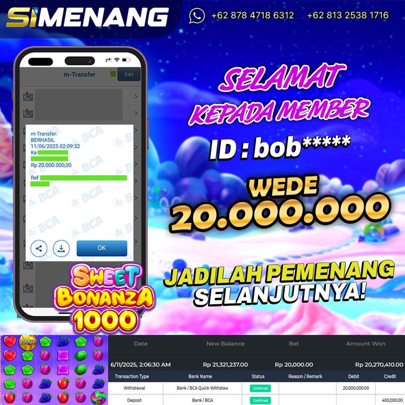 Bukti WD SIMENANG 20 juta Sweet Bonanza 1000 11 Juni 2025