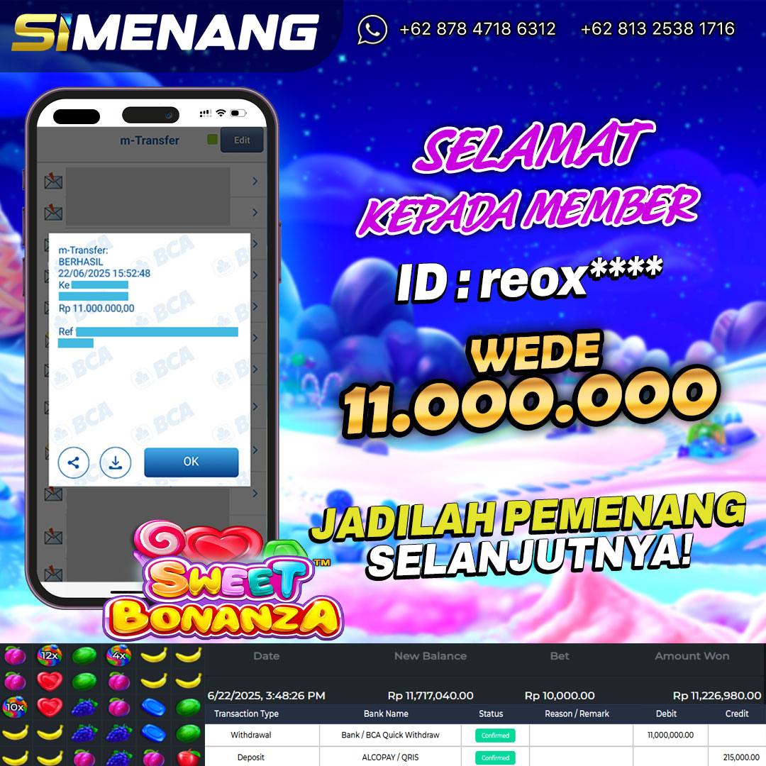 Bukti WD SIMENANG 11 juta Sweet Bonanza 22 Juni 2025