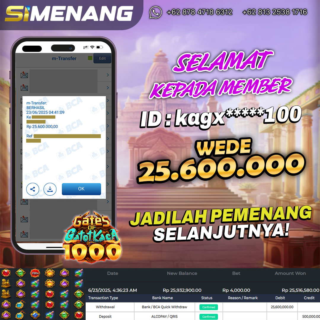 Bukti WD SIMENANG 25,6 juta Gates of Gatot Kaca 1000 23 Juni 2025