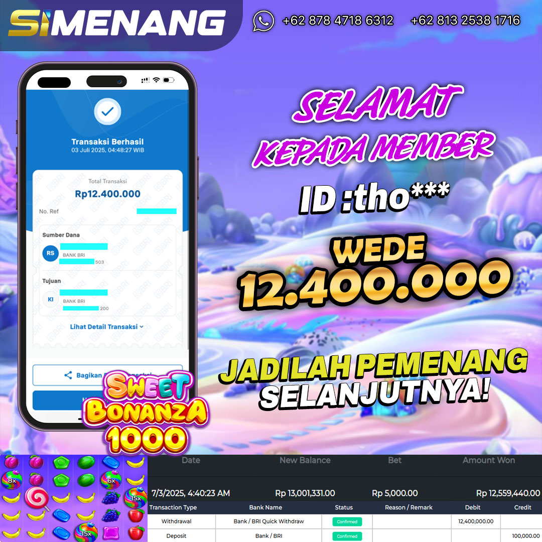 Bukti WD SIMENANG 12,4 juta Sweet Bonanza 1000 3 Juli 2025