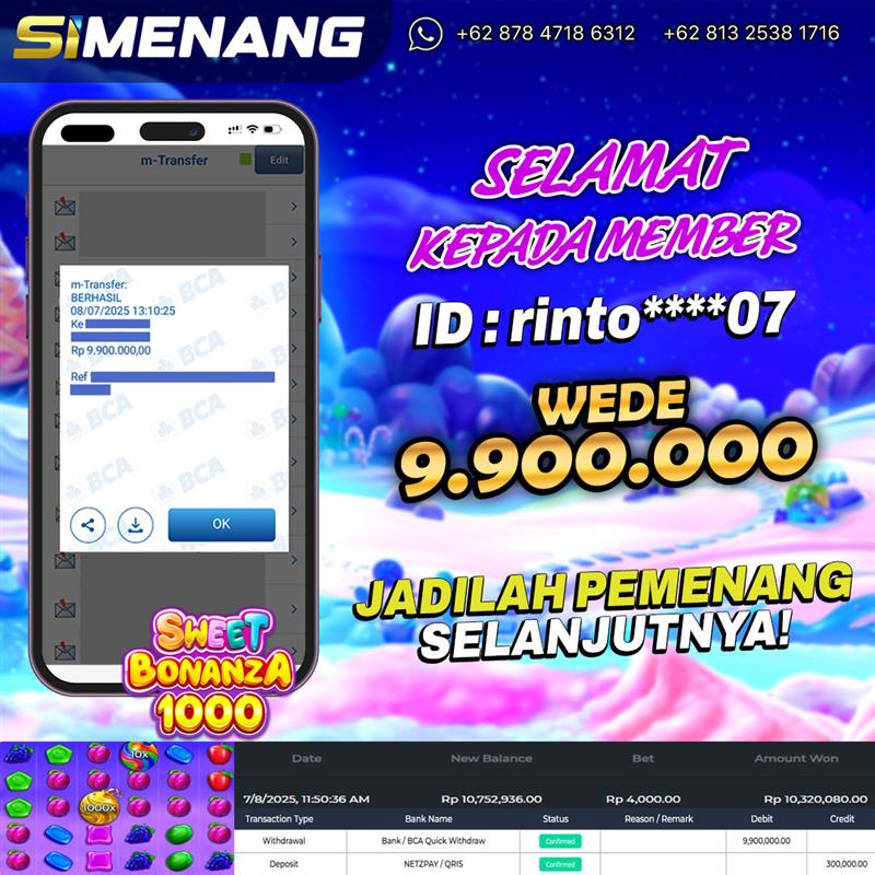 Bukti WD SIMENANG 9,9 juta Sweet Bonanza 1000 8 Juli 2025