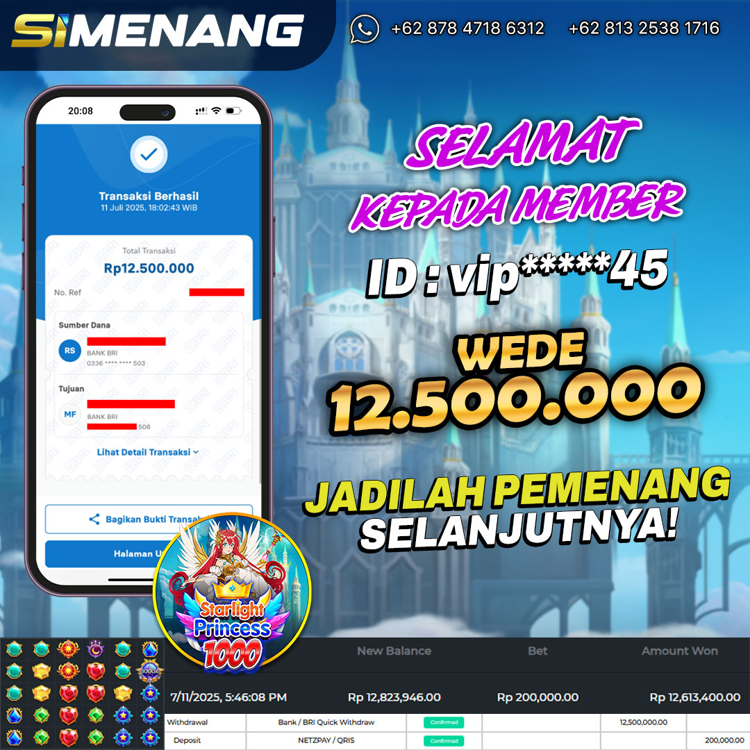 Bukti WD SIMENANG 12,5 juta Starlight Princess 1000 11 Juli 2025