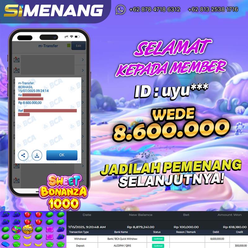 Bukti WD SIMENANG 8,6 juta Sweet Bonanza 1000 15 Juli 2025
