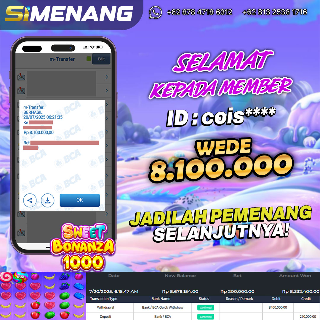Bukti WD SIMENANG 8,1 juta Sweet Bonanza 1000 20 Juli 2025