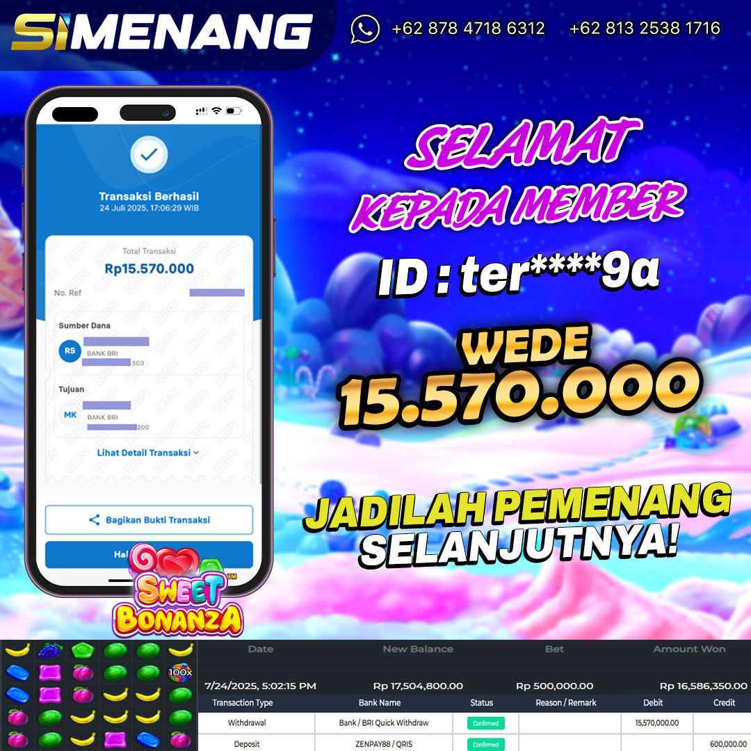 Bukti WD SIMENANG 15,5 juta Sweet Bonanza 24 Juli 2025