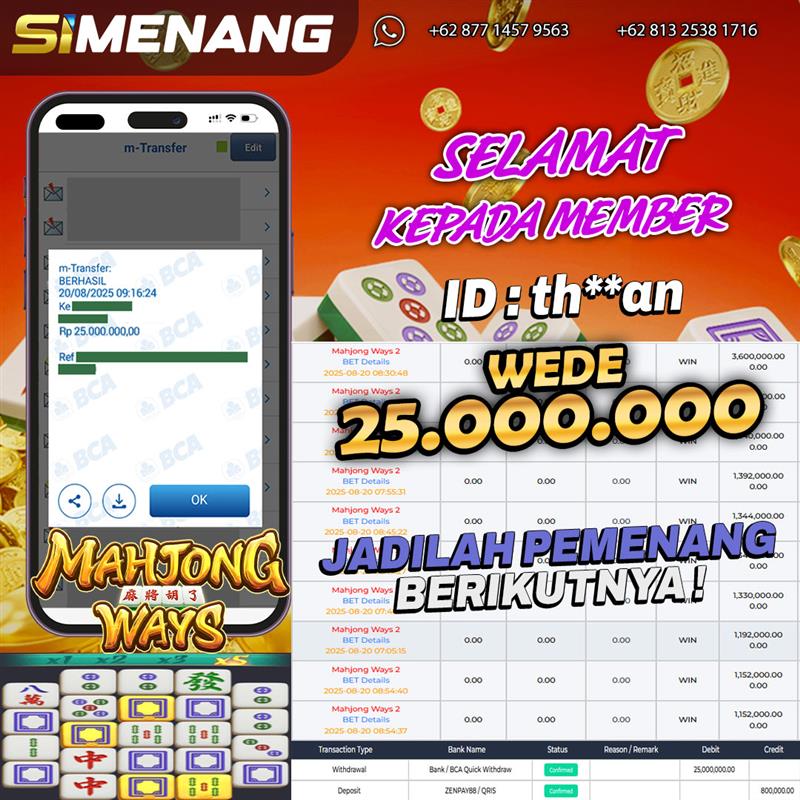 Bukti WD SIMENANG 25 juta Mahjong Ways 21 Agustus 2025