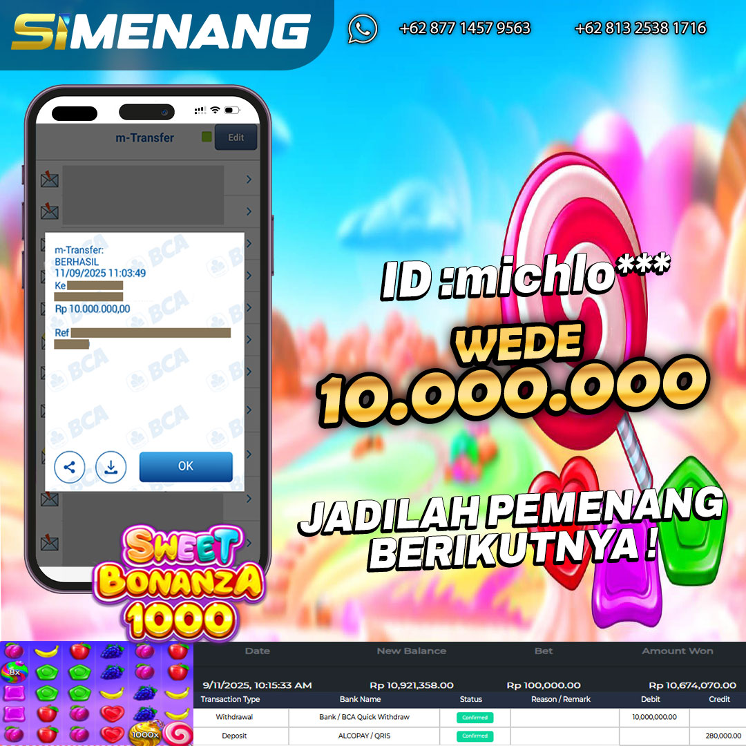 Bukti WD SIMENANG 10 juta Sweet Bonanza 1000 11 September 2025