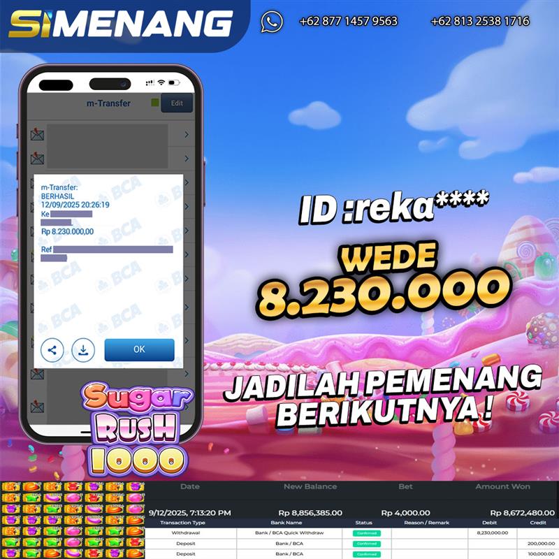 Bukti WD SIMENANG 8,2 juta Sugar Rush 1000 12 September 2025