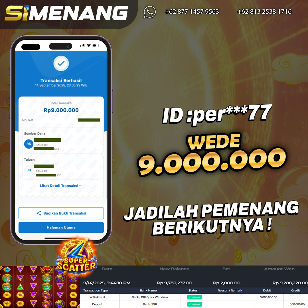 Bukti WD SIMENANG 9 juta Gates of Olympus Super Scatter 14 September 2025