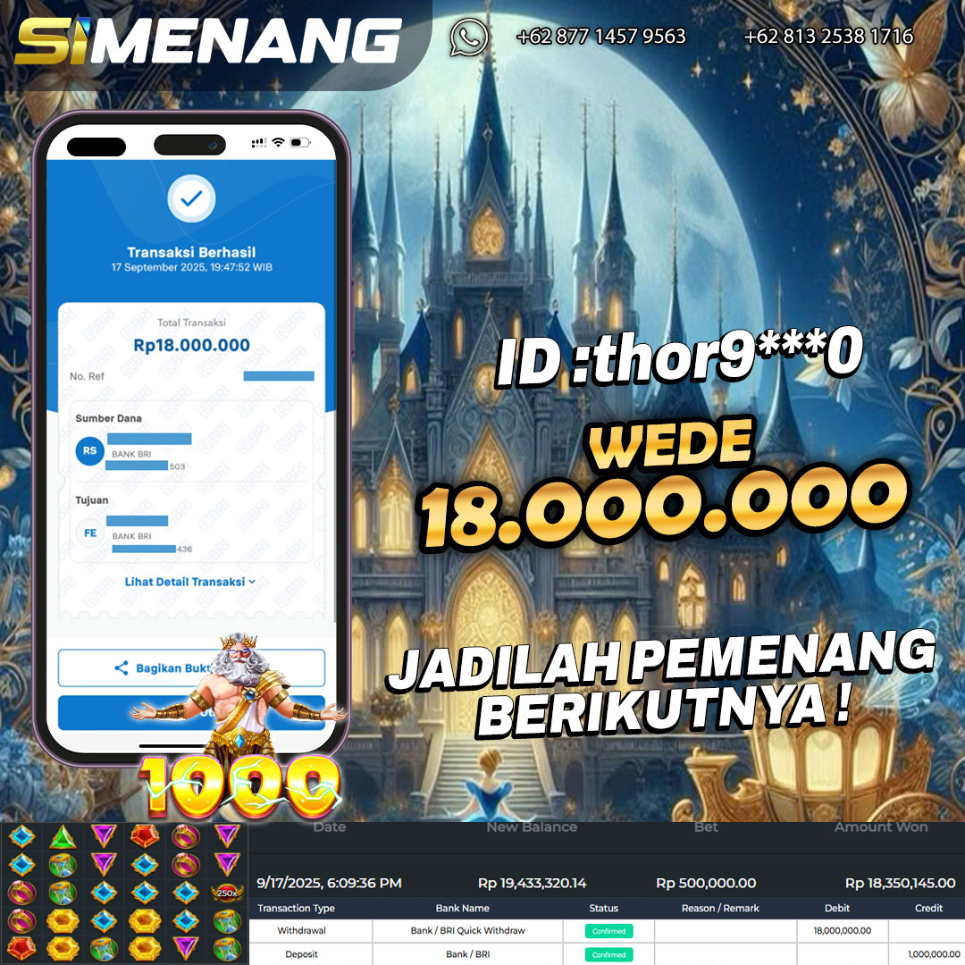 Bukti WD SIMENANG 18 juta Gates of Olympus 1000 17 September 2025 