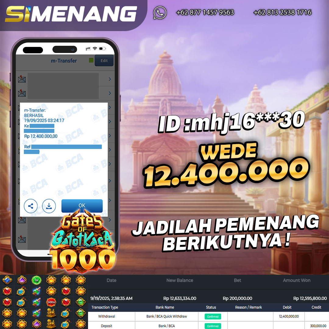 Bukti WD SIMENANG12,4 juta Gates of Gatot Kaca 1000 19 September 2025