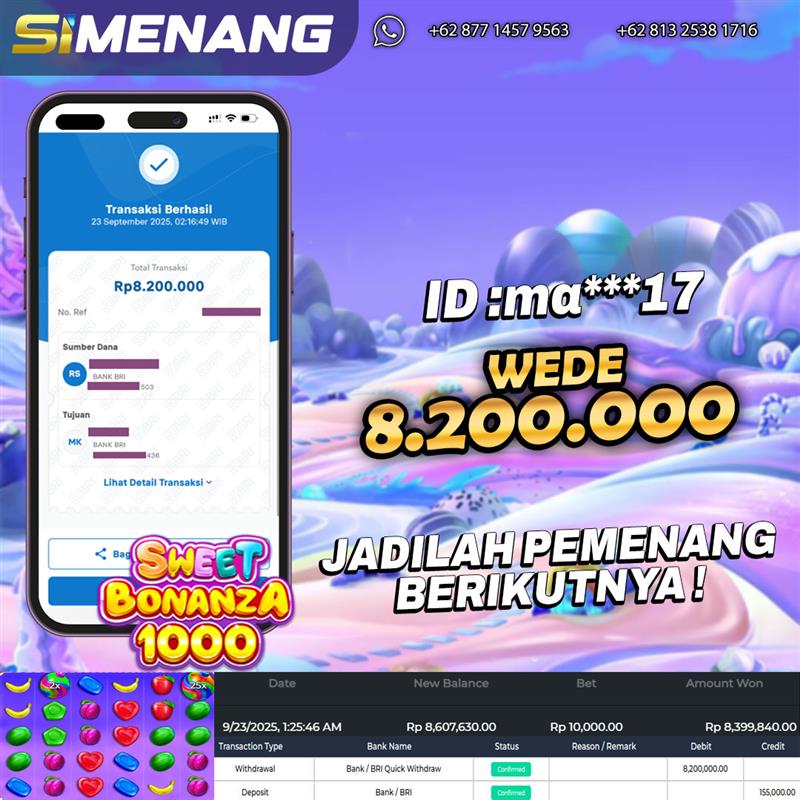 Bukti WD SIMENANG 8,2 juta Sweet Bonanza 1000 23 September 2025
