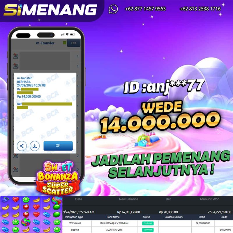 Bukti WD SIMENANG 14 juta Sweet Bonanza Super Scatter 24 September 2025