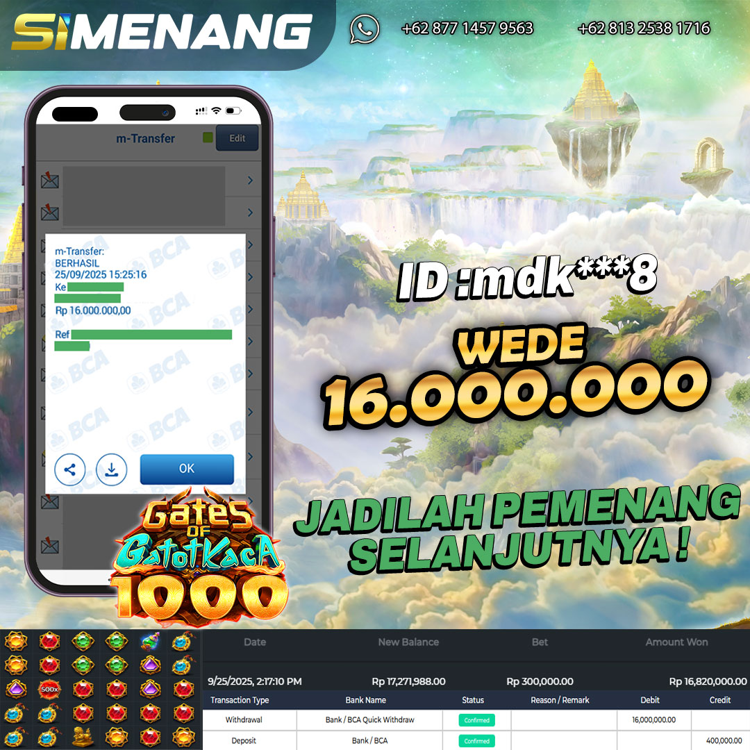Bukti WD SIMENANG 16 juta Gates of Gatot Kaca 1000 25 September