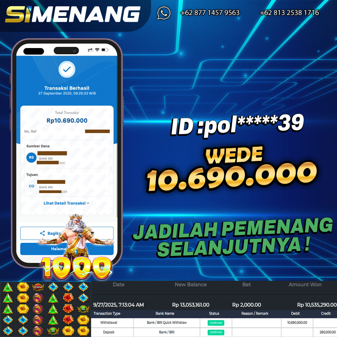 Bukti WD SIMENANG 10,6 juta Gates of Olympus 1000 27 September 2025