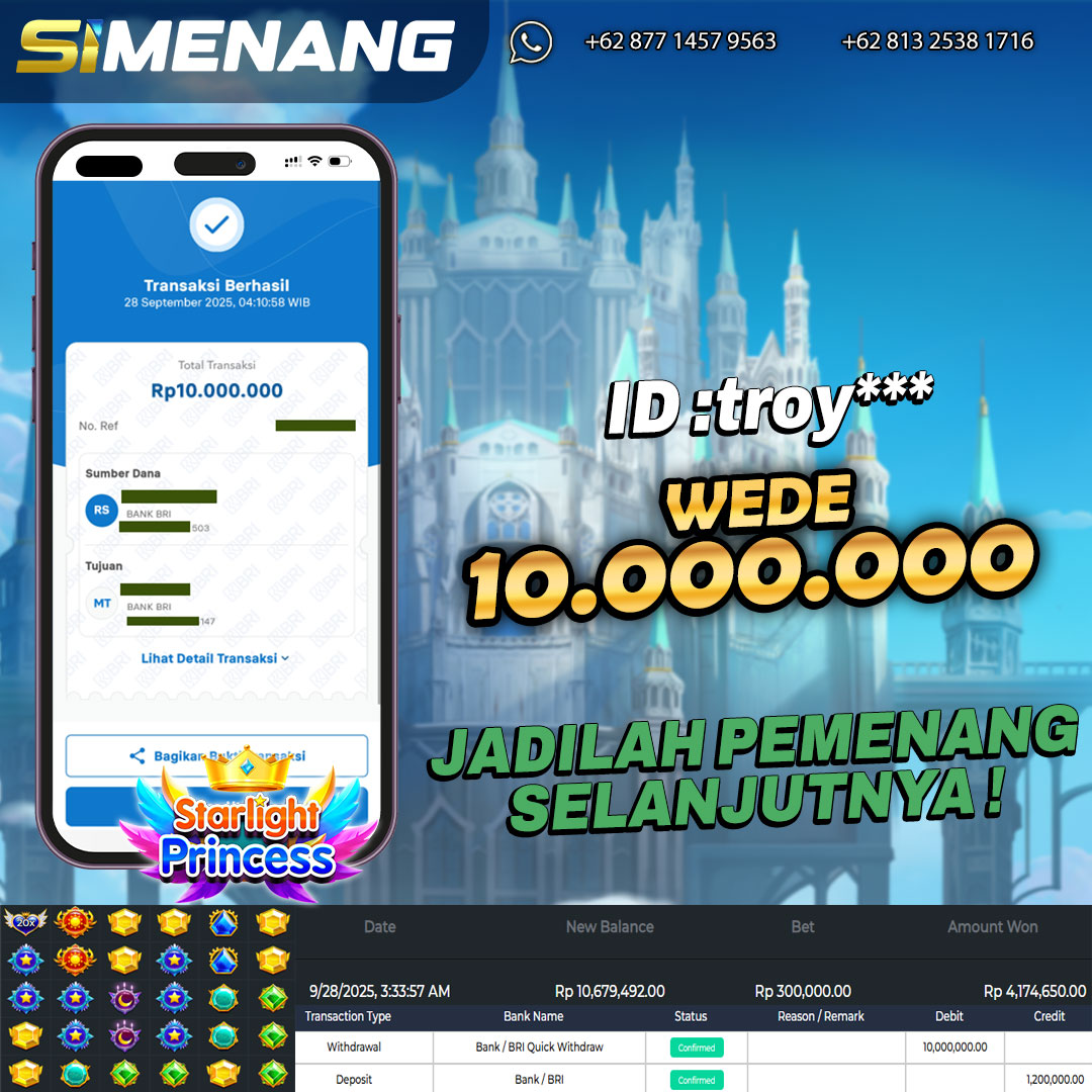 Bukti WD SIMENANG 10 juta Starlight Princess 28 September 2025