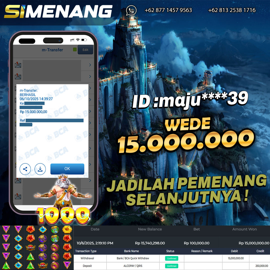 Bukti WD SIMENANG 15 juta Gates of Olympus 1000 6 Oktober 2025