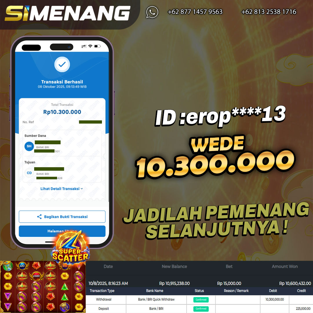 Bukti WD SIMENANG 10,3 juta Gates of Olympus Super Scatter 8 Oktober 2025