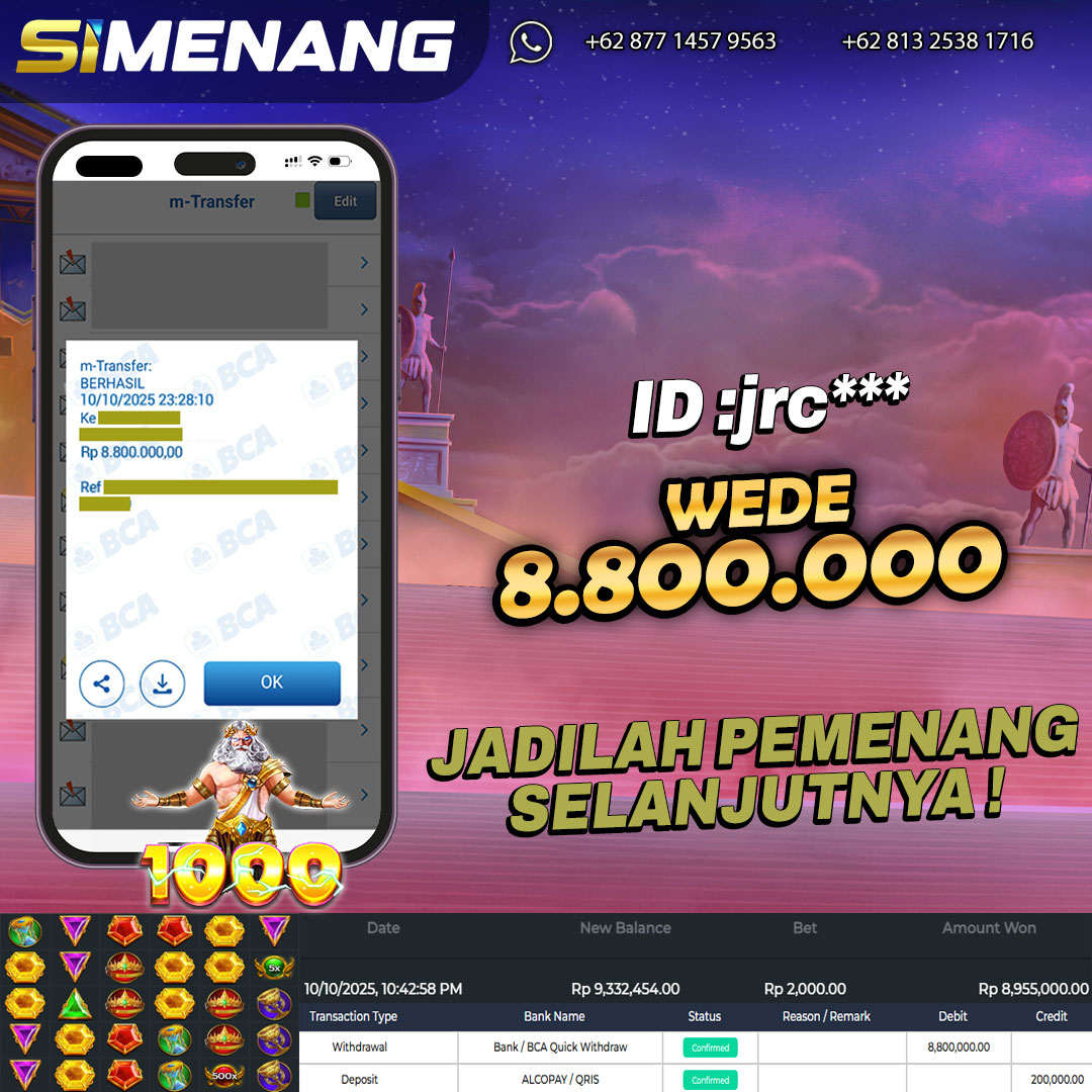 Bukti WD SIMENANG 8,8 juta Gates of Olympus 1000 10 Oktober 2025