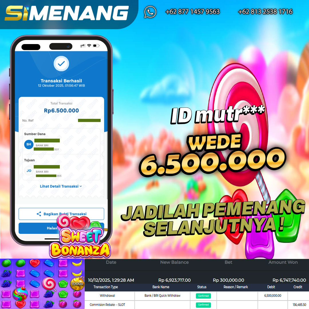 Bukti WD SIMENANG 6,5 juta Sweet Bonanza 12 Oktober 2025