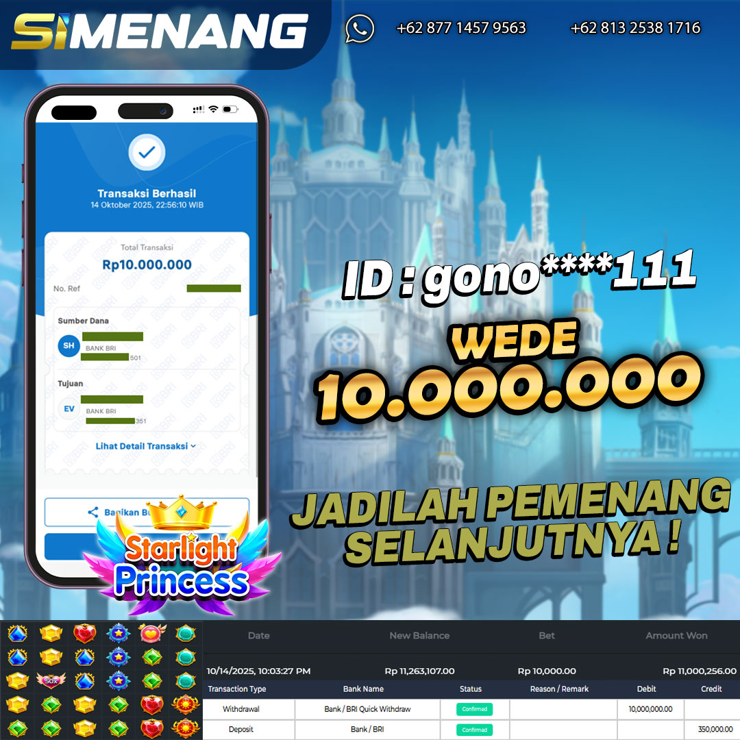 Bukti WD SIMENANG 10 juta Starlight Princess 14 Oktober 2025