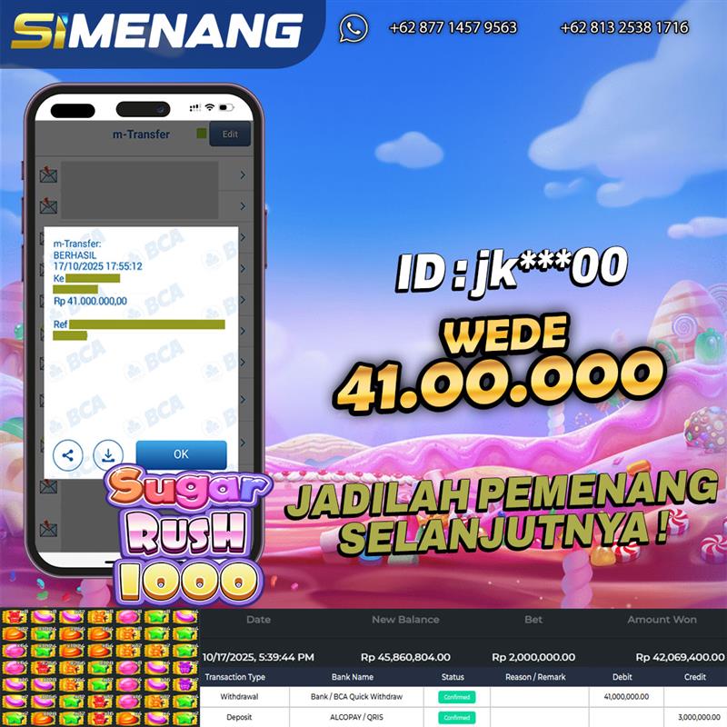 Bukti WD SIMENANG 41 juta Sugar Rush 1000 17 Oktober 2025