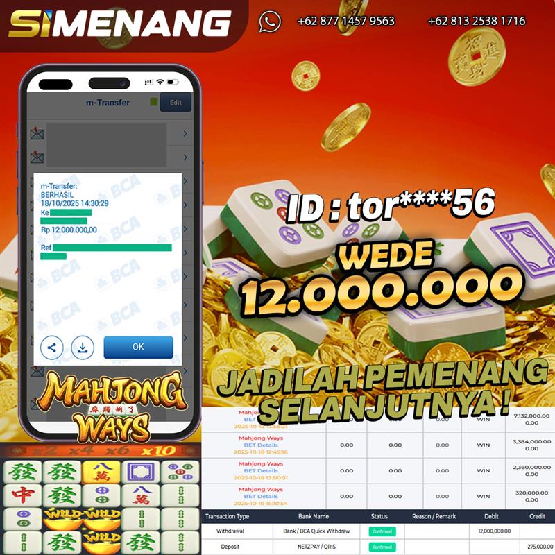 Bukti WD SIMENANG 12 juta Mahjong Ways 18 Oktober 2025
