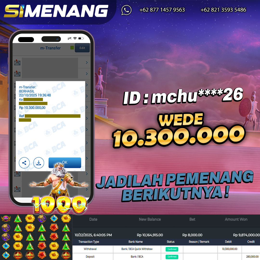 Bukti WD SIMENANG 10,3 juta Gates of Olympus 1000 22 Oktober 2025