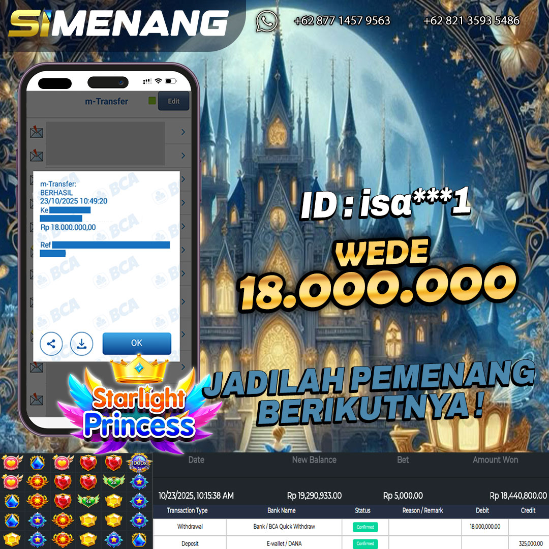 Bukti WD SIMENANG 18 juta Starlight Princess 23 Oktober 2025