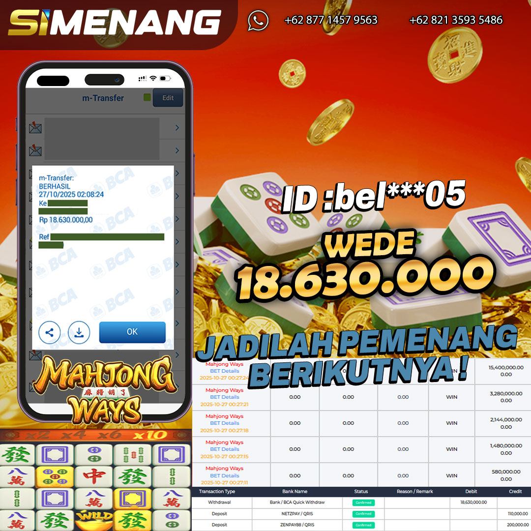 Bukti WD SIMENANG 18,6 juta Mahjong Ways 27 Oktober 2025