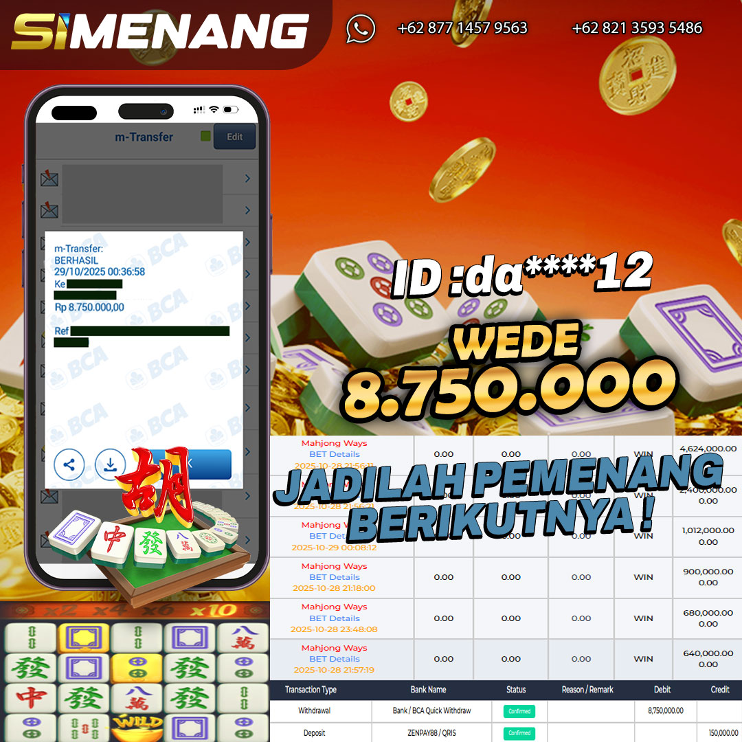 Bukti WD SIMENANG 8,7 juta Mahjong Ways 29 Oktober 2025