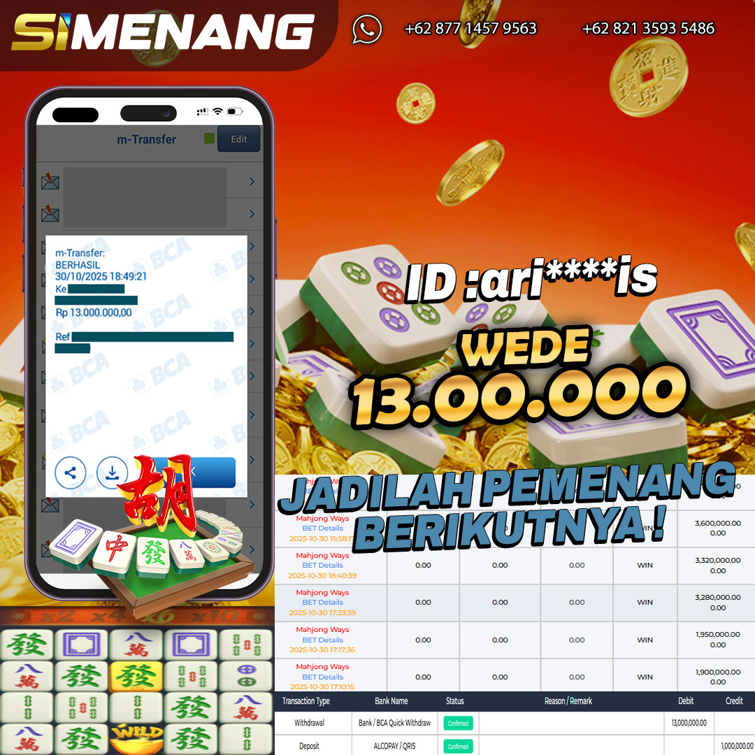 Bukti WD SIMENANG 13 juta Mahjong Ways 30 Oktober 2025