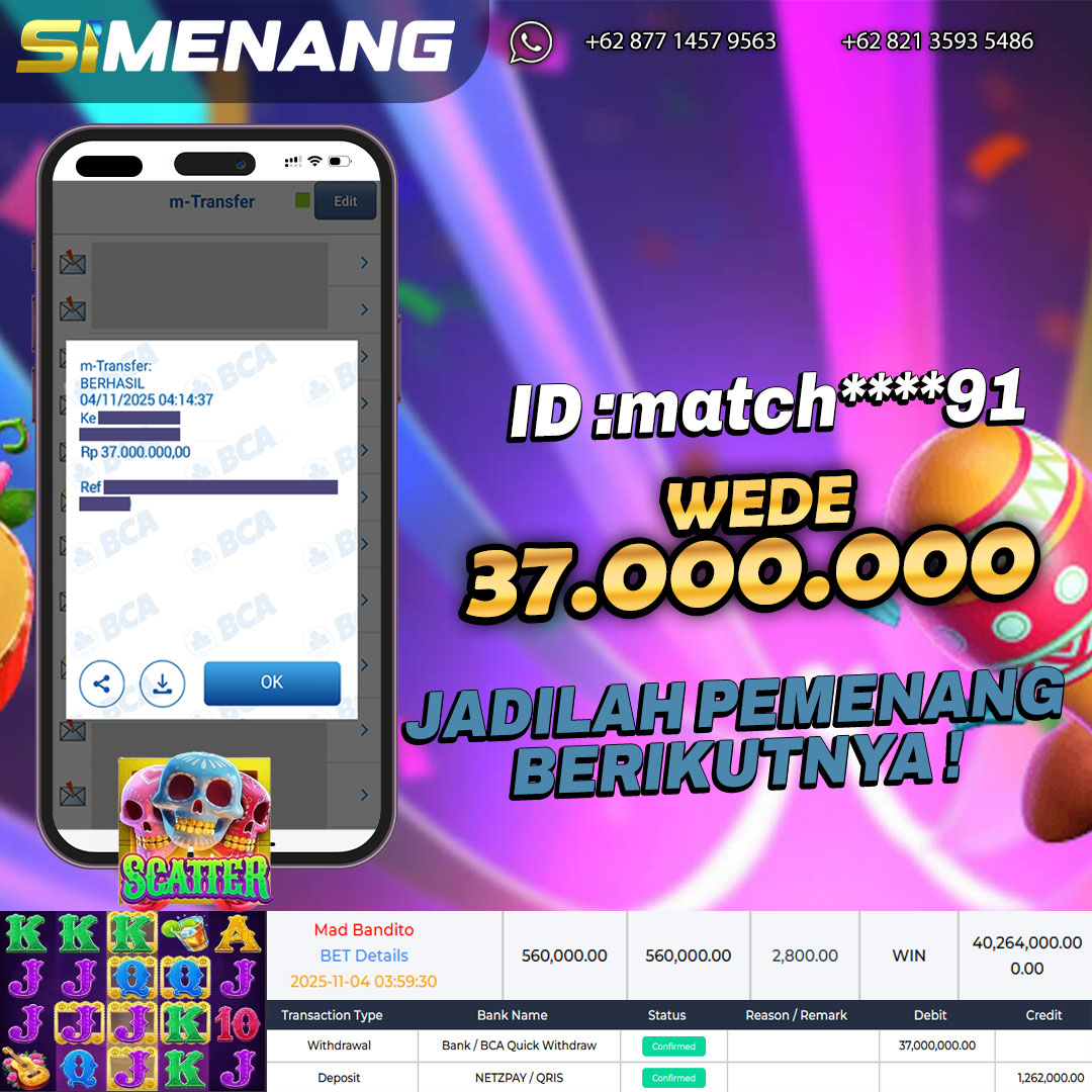 Bukti WD SIMENANG 37 juta Mad Bandito 4 November 2025