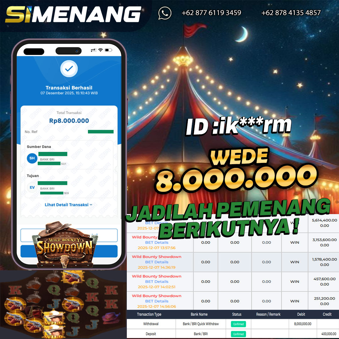 Bukti WD SIMENANG 8 juta Wild Bounty Showdown 7 Desember 2025
