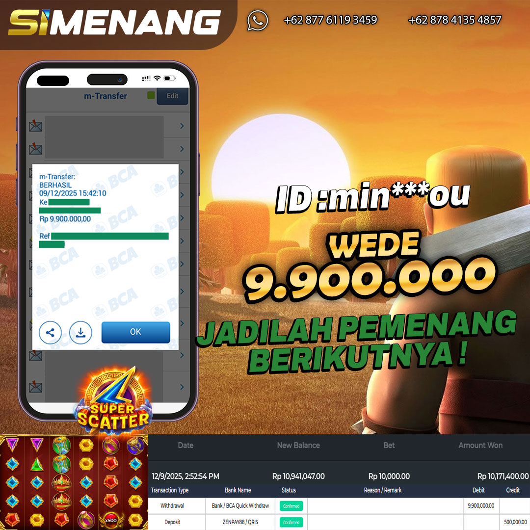 Bukti WD SIMENANG 9,9 juta Gates of Olympus Super Scatter 9 Desember 2025