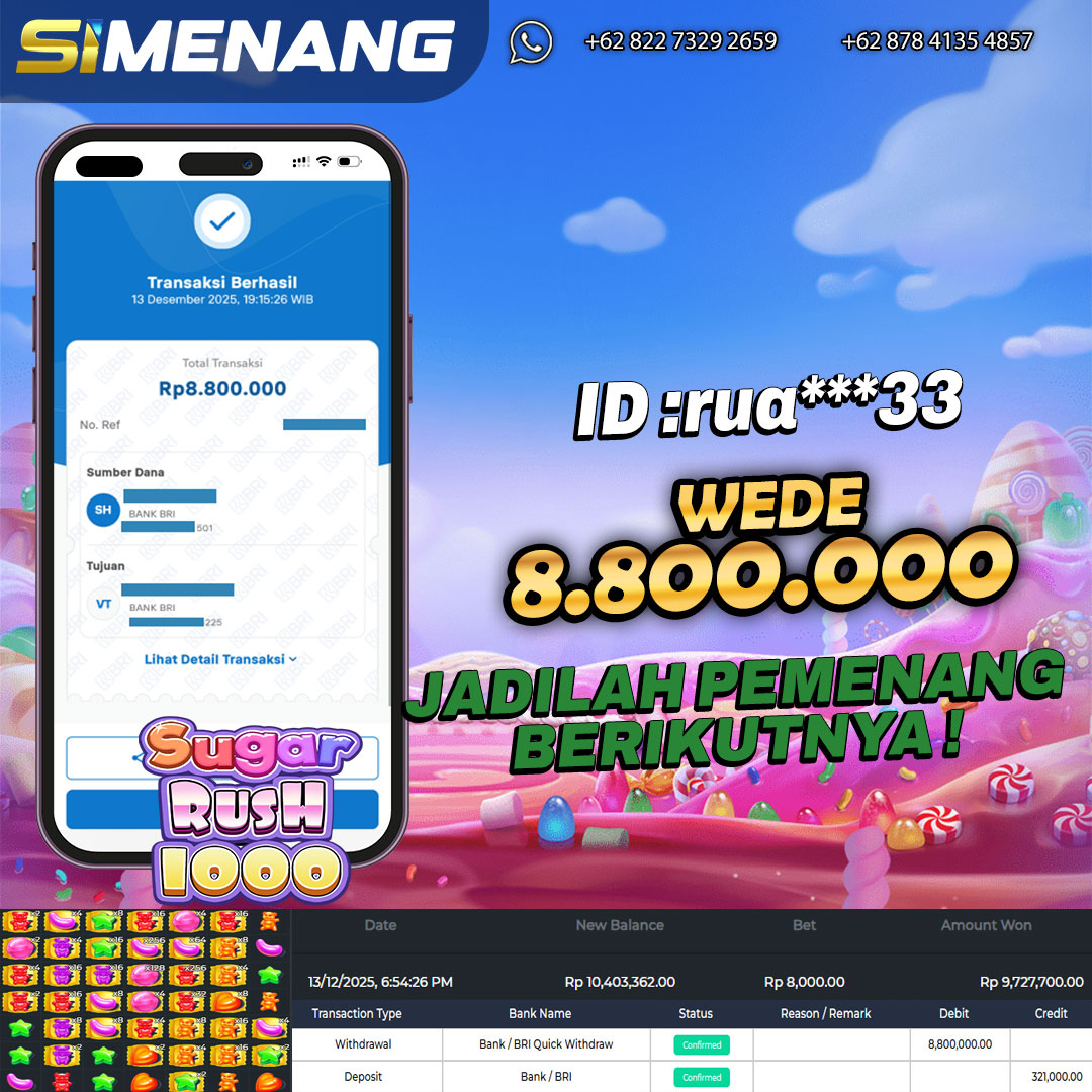 Bukti WD 8,8 juta Sugar Rush 1000 13 Desember 2025