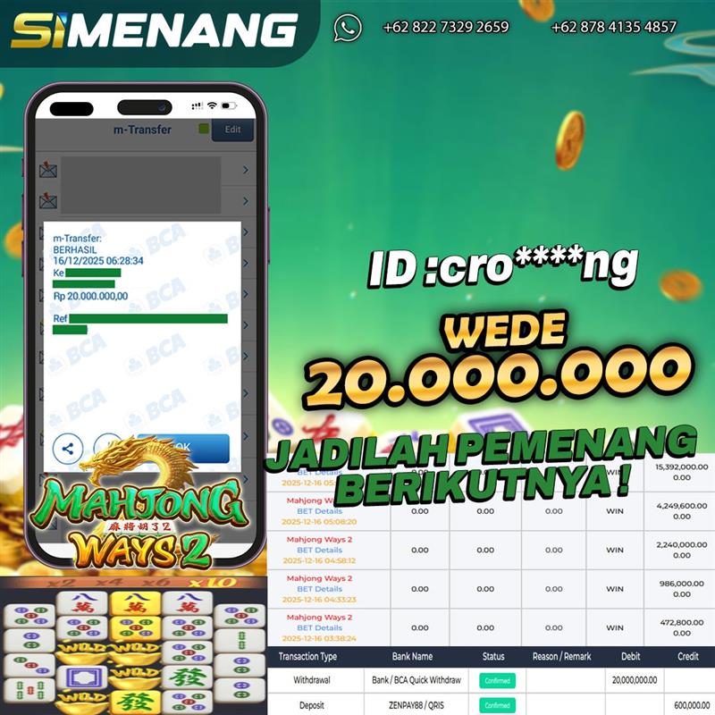 Bukti SIMENANG 20 juta Mahjong Ways 2 16 Desember 2025