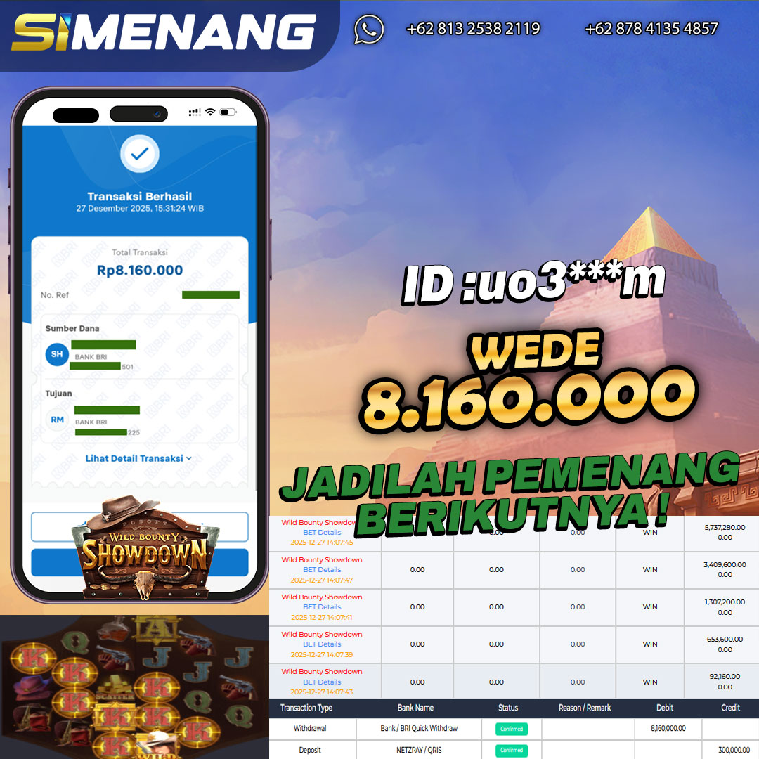 Bukti WD SIMENANG 8,1 juta Wild Bounty Showdown 27 Desember 2025
