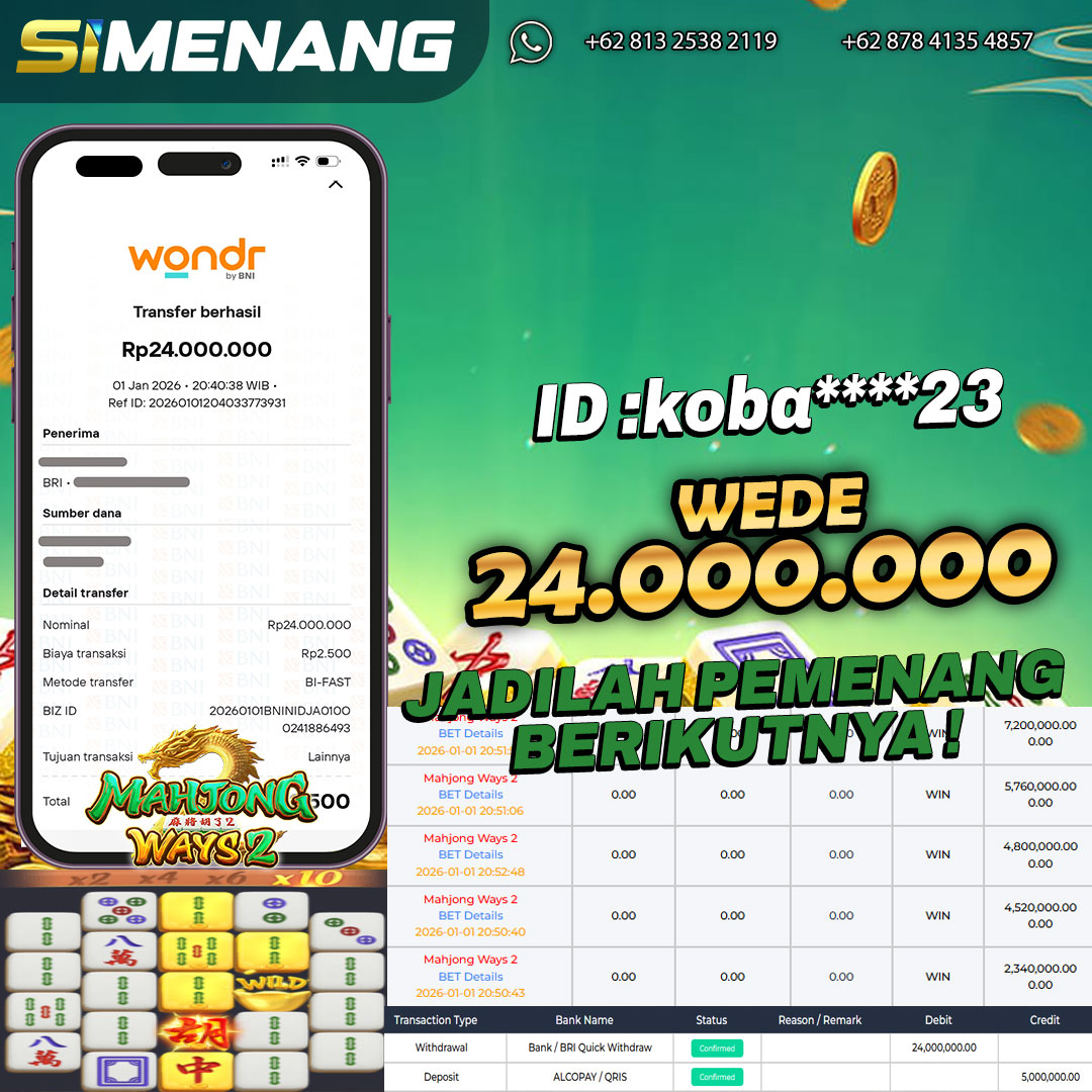 Bukti WD SIMENANG 24 juta Mahjong Ways 2 1 Januari 2026