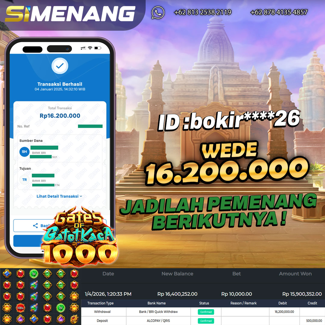 Bukti WD SIMENANG 16,2 juta Gates of Gatot Kaca 1000 4 Januari 2026