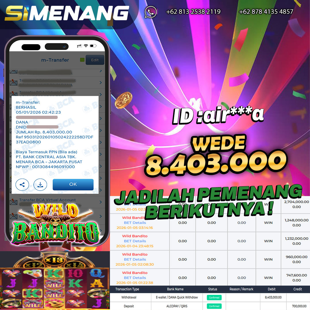Bukti WD SIMENANG 8,4 juta WIld Bandito 5 Januari 2026