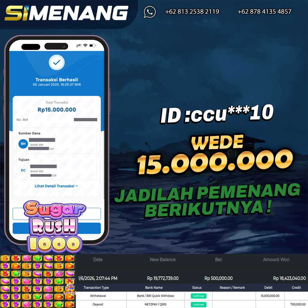Bukti WD SIMENANG 15 juta Sugar Rush 1000 6 Januari 2026